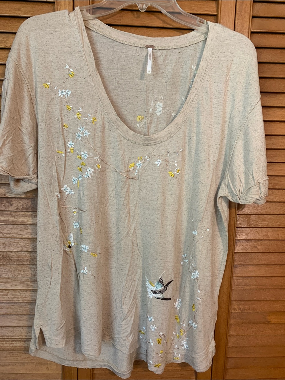 Free People Top with Embroidered Bird Detail